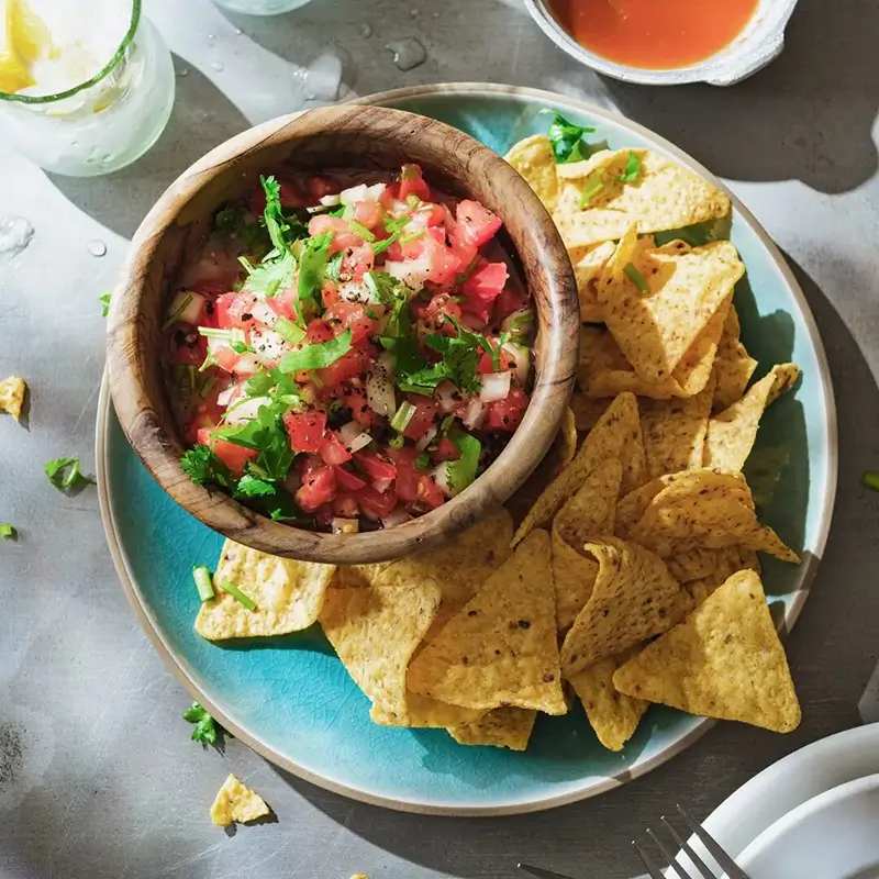Fresh salsa dip with chips